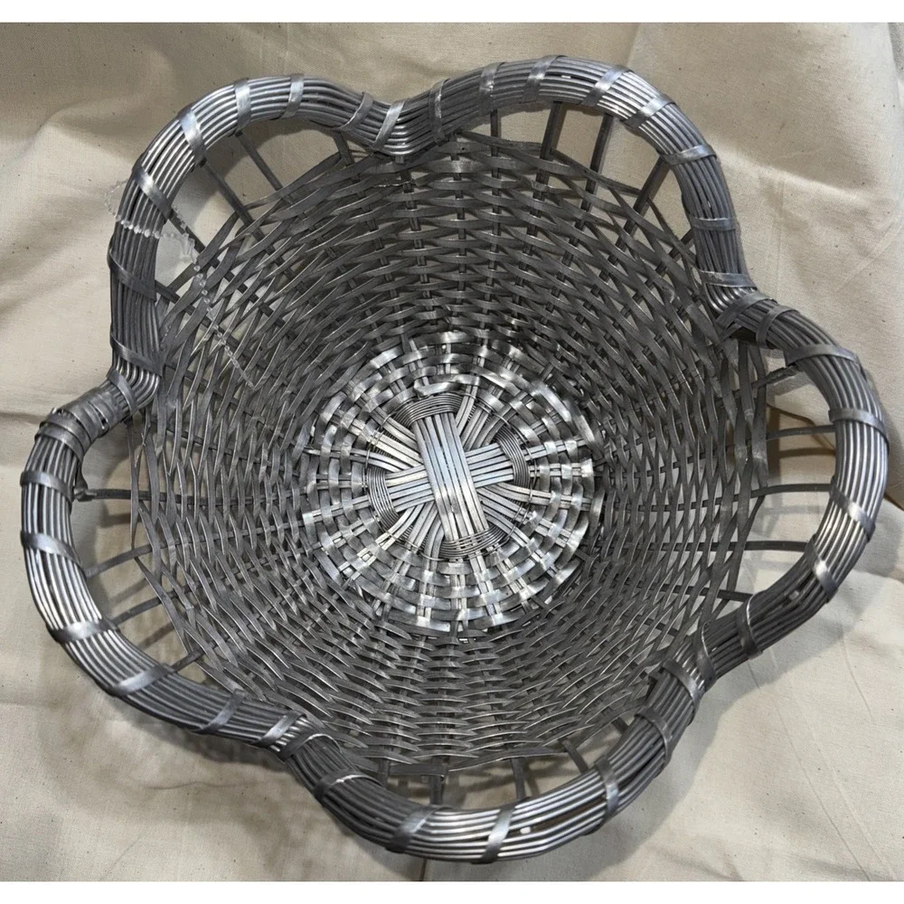 French Woven Wire Basket Caddy with Silver Plating‎ Scalloped 5.5